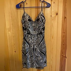 Bsmart black and silver sparkly homecoming dress